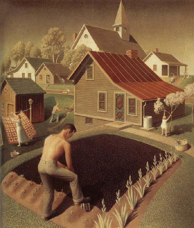 Grant Wood Town Spring Norge oil painting art